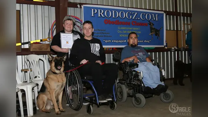 Clients and dogs in a Prodogz Dog Training basic obedience class led by Jason Lake in Medford, Oregon on October 7, 2015