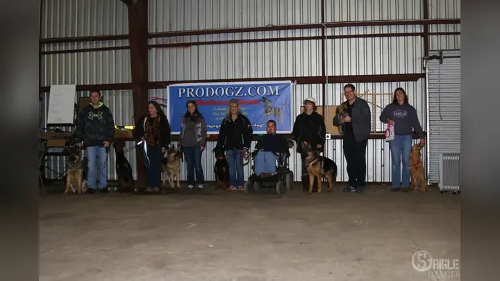 Clients and dogs in a Prodogz Dog Training basic obedience class led by Jason Lake in Medford, Oregon on February 11, 2016