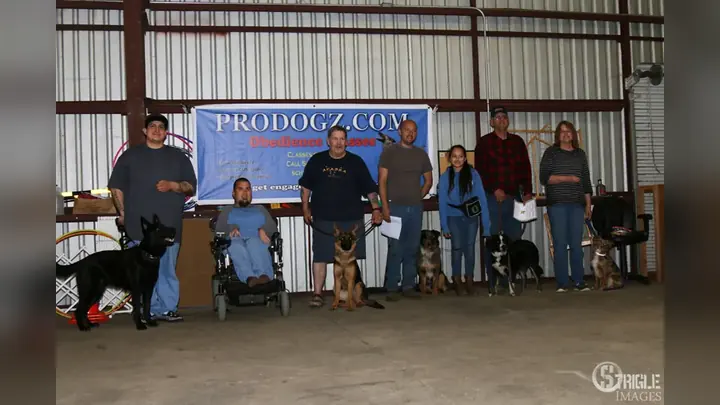 Clients and dogs in a Prodogz Dog Training basic obedience class led by Jason Lake in Medford, Oregon on March 4, 2016