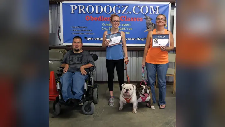 Clients and dogs in a Prodogz Dog Training basic obedience class led by Jason Lake in Medford, Oregon on August 7, 2017