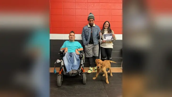 Clients and dogs in a Prodogz Dog Training basic obedience class led by Jason Lake in Medford, Oregon on December 19, 2022