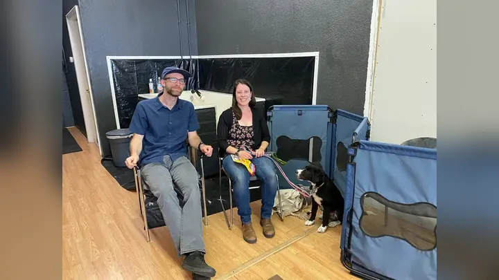 Clients and dogs in a Prodogz Dog Training puppy class led by Jason Lake in Medford, Oregon on May 29, 2020