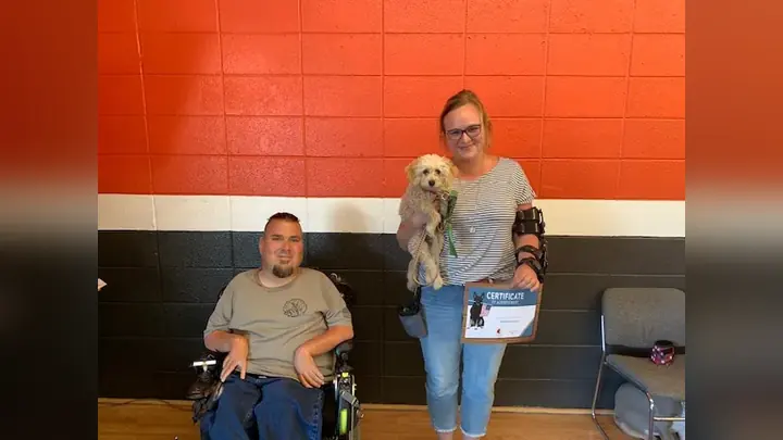 Clients and dogs in a Prodogz Dog Training puppy class led by Jason Lake in Medford, Oregon on May 28, 2021