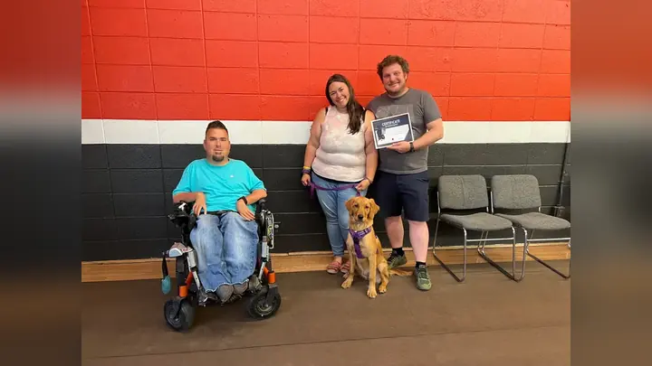 Clients and dogs in a Prodogz Dog Training puppy class led by Jason Lake in Medford, Oregon on September 2, 2022