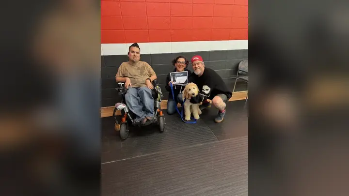 Clients and dogs in a Prodogz Dog Training puppy class led by Jason Lake in Medford, Oregon on February 20, 2025