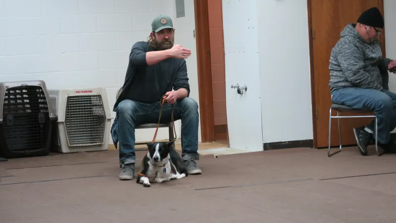 Clients and dogs in a Prodogz Dog Training basic obedience class led by Jason Lake in Medford, Oregon — January 1, 2018, photo 3