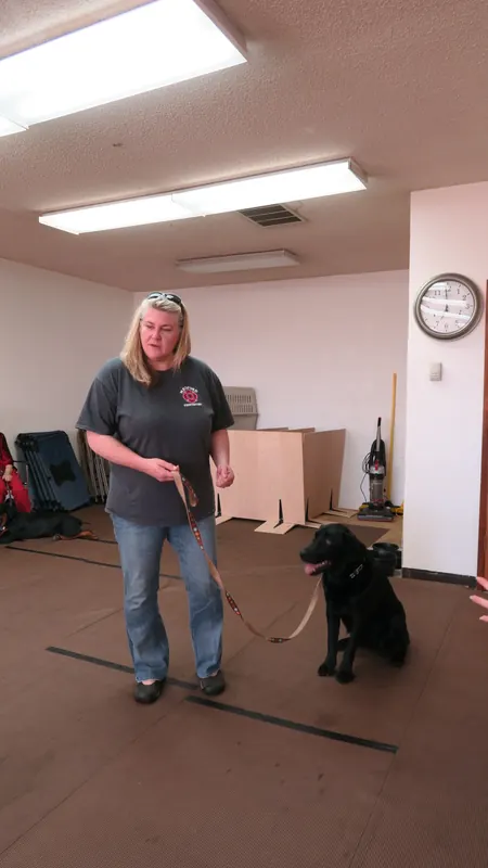 Clients and dogs in a Prodogz Dog Training basic obedience class led by Jason Lake in Medford, Oregon — May 21, 2018, photo 8