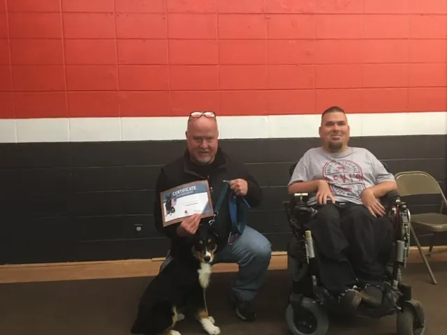 Clients and dogs in a Prodogz Dog Training basic obedience class led by Jason Lake in Medford, Oregon — February 3, 2020, photo 1