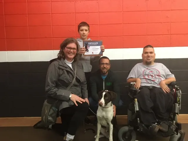 Clients and dogs in a Prodogz Dog Training basic obedience class led by Jason Lake in Medford, Oregon — February 3, 2020, photo 3