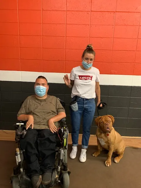 Clients and dogs in a Prodogz Dog Training basic obedience class led by Jason Lake in Medford, Oregon — October 12, 2020, photo 2