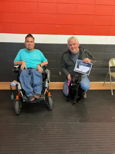 Clients and dogs in a Prodogz Dog Training puppy class led by Jason Lake in Medford, Oregon — April 21, 2023, photo 1