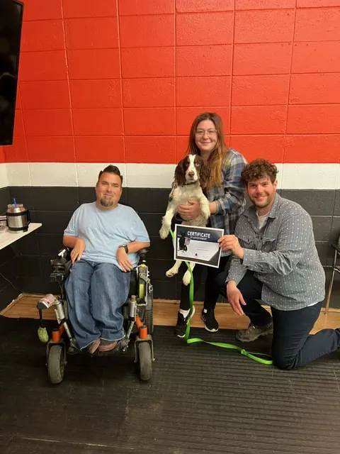 Clients and dogs in a Prodogz Dog Training puppy class led by Jason Lake in Medford, Oregon — February 28, 2024, photo 2