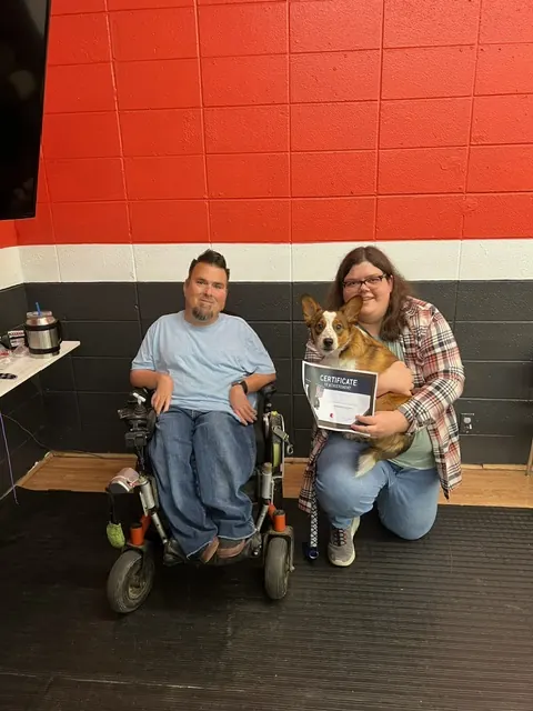 Clients and dogs in a Prodogz Dog Training puppy class led by Jason Lake in Medford, Oregon — February 28, 2024, photo 3