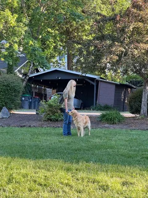 Clients and dogs practicing leash walking with Jason Lake in a Prodogz Move & Groove class in Medford, Oregon — May 14, 2024, photo 14