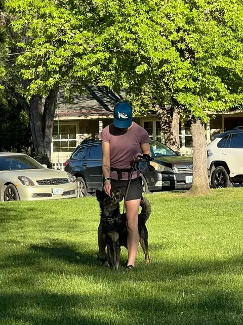 Clients and dogs practicing leash walking with Jason Lake in a Prodogz Move & Groove class in Medford, Oregon — May 14, 2024, photo 18