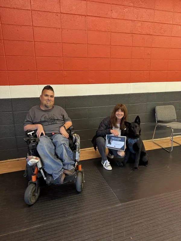 Clients and dogs in a Prodogz Dog Training puppy class led by Jason Lake in Medford, Oregon — March 28, 2025, photo 1