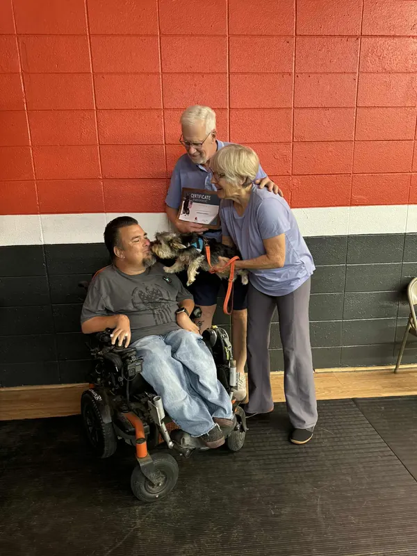Clients and dogs in a Prodogz Dog Training puppy class led by Jason Lake in Medford, Oregon — October 14, 2025, photo 5