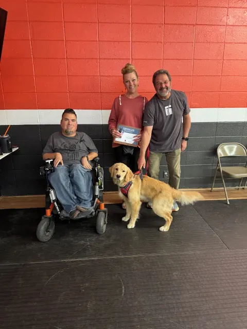 Clients and dogs in a Prodogz Dog Training puppy class led by Jason Lake in Medford, Oregon — October 19, 2025, photo 1