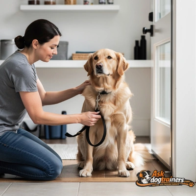 Dog calm on leash